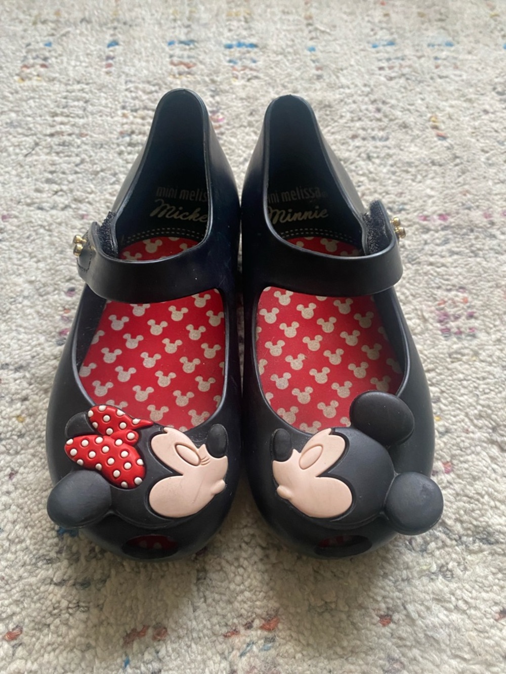 Mini Melissa kissing Minnie and Mickey Disney black Mary Jane shoes toddler sz 9